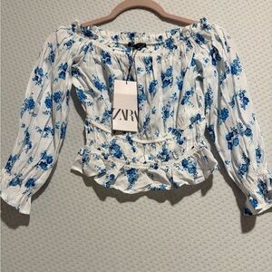 Zara Women's Blue Floral Top
